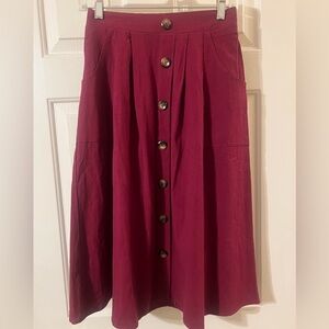 NWOT Women’s Burgundy High Waist Button-Down A-Line Midi Skirt Size Small